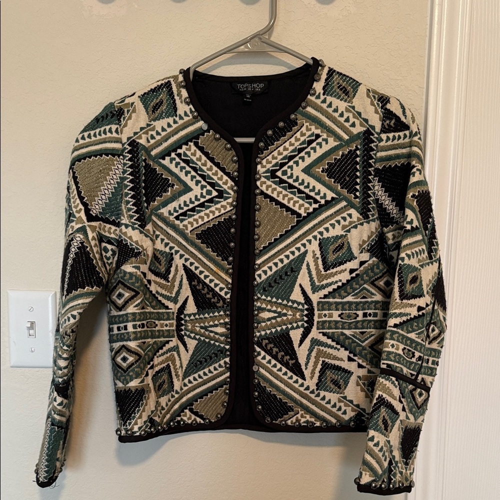 Topshop Geometric Blazer - Black, Green, Cream